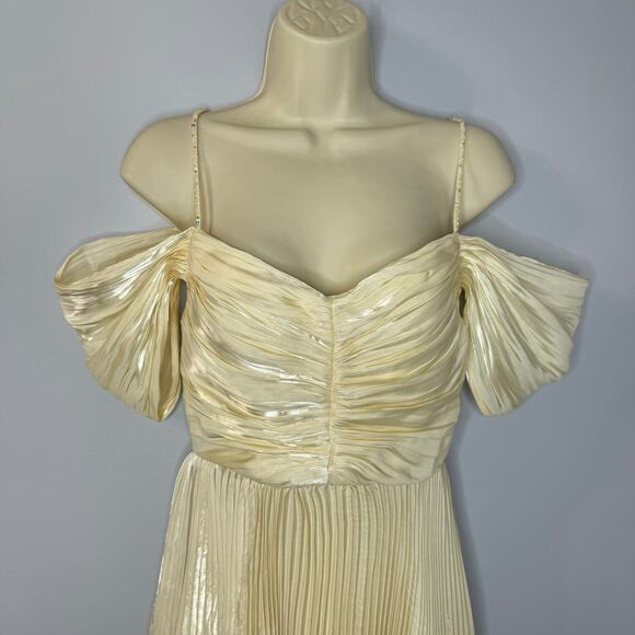 Elpis Pleated Vintage Inspired Off Shoulder Dress Ivory Gatsby Small New - Picture 3 of 13